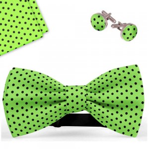 Set papion barbati, batista, butoni, verde deschis, buline negre, mici